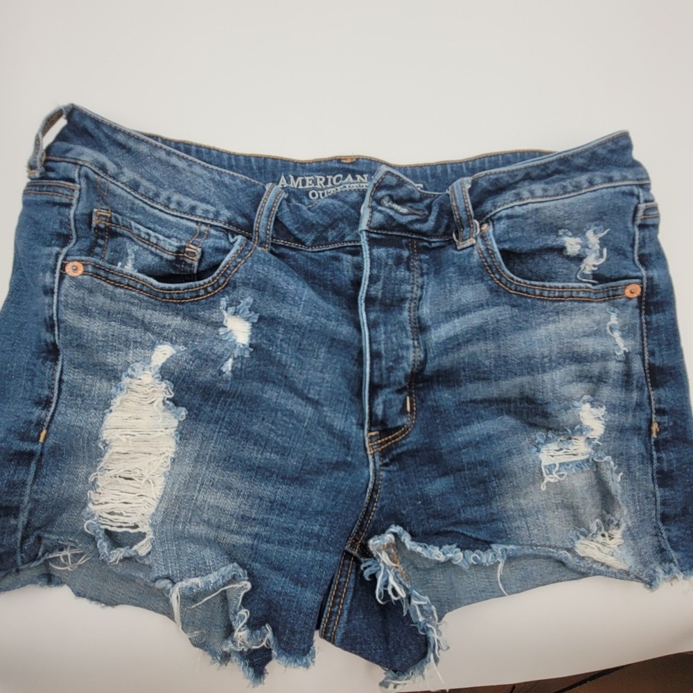American Eagle Outfitters Distressed Denim Shorts Medium Wash Button Fly Size 10